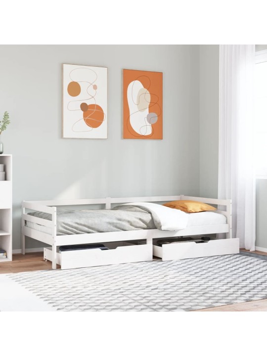 Válenda se zásuvkami bílá 90 x 200 cm masivní borovice