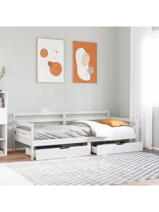 Válenda se zásuvkami bílá 90 x 200 cm masivní borovice