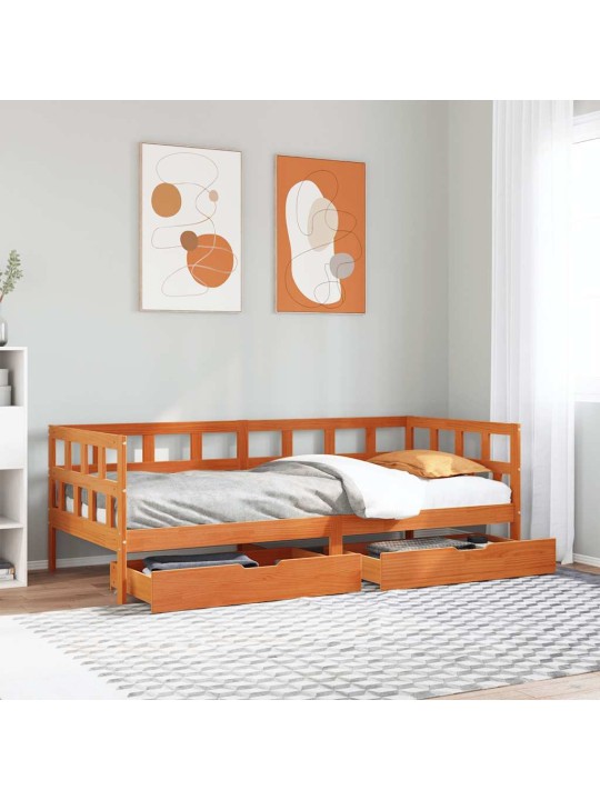 Válenda se zásuvkami bez matrace voskově hnědá 90x190 cm dřevo