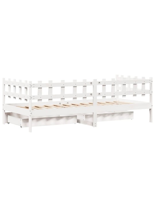 Válenda se zásuvkami bílá 80 x 200 cm masivní borovice