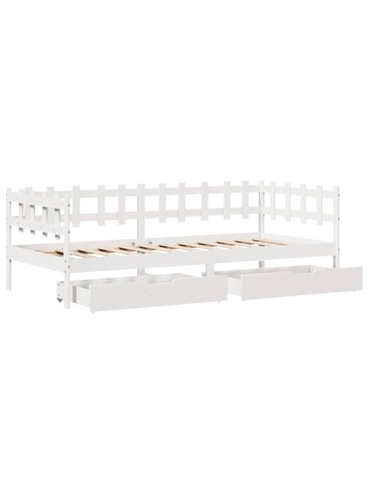 Válenda se zásuvkami bílá 80 x 200 cm masivní borovice