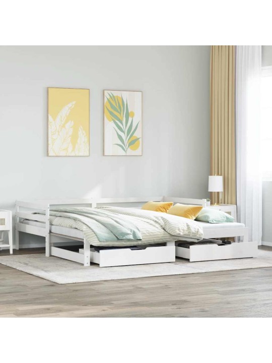Válenda se zásuvkami bílá 90 x 200 cm masivní borovice