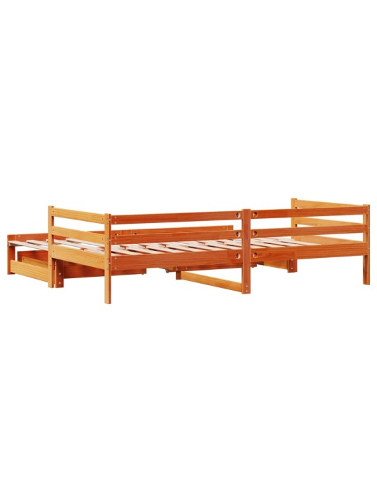 Válenda s přistýlkou a zásuvkami hnědá 90x200 cm masiv borovice