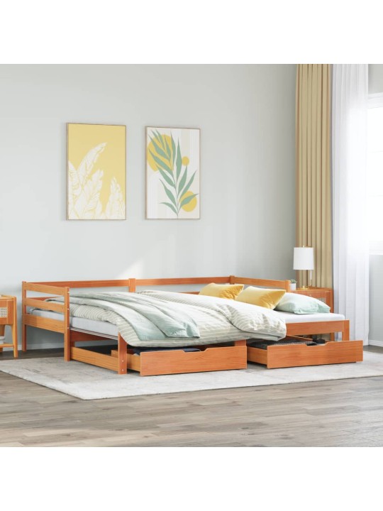 Válenda s přistýlkou a zásuvkami hnědá 90x200 cm masiv borovice