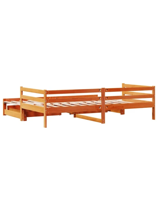 Válenda s přistýlkou a zásuvkami hnědá 80x200 cm masiv borovice