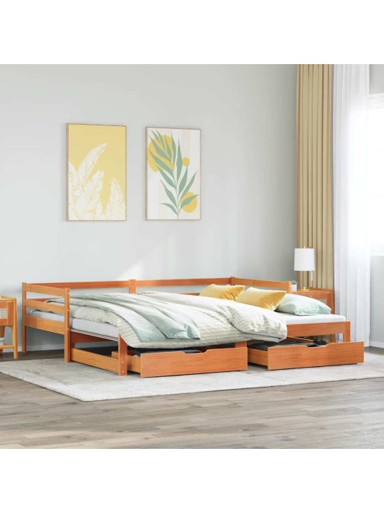 Válenda s přistýlkou a zásuvkami hnědá 80x200 cm masiv borovice