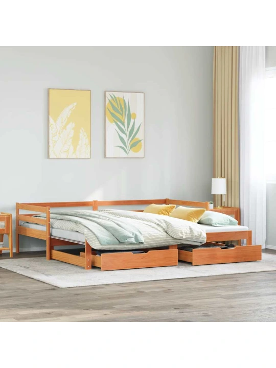 Válenda s přistýlkou a zásuvkami hnědá 80x200 cm masiv borovice
