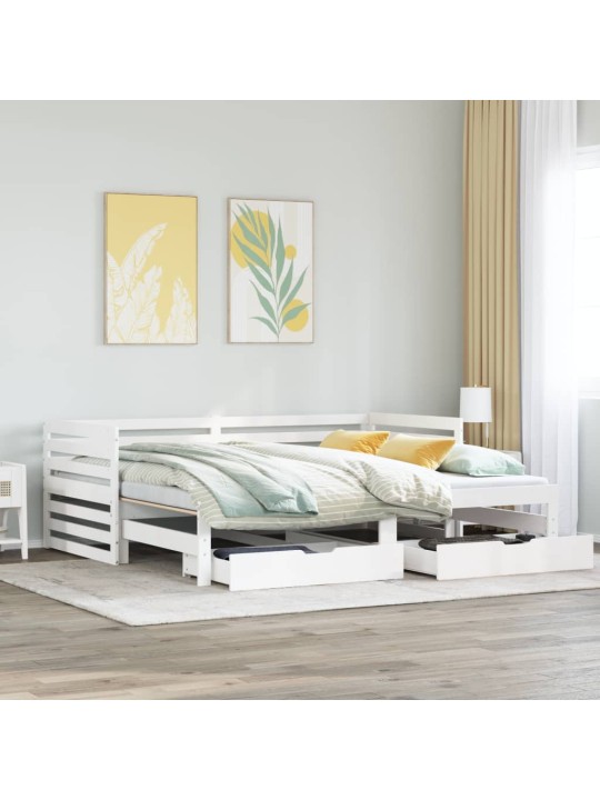 Válenda se zásuvkami bílá 90 x 200 cm masivní borovice
