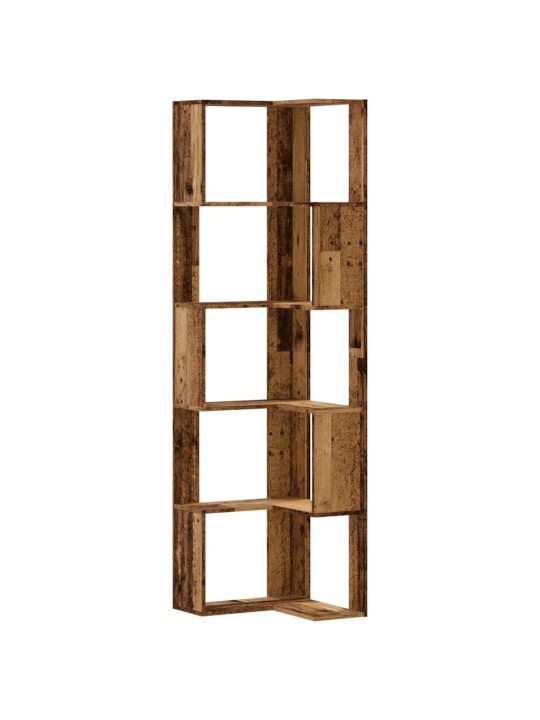 Rohová 5patrová knihovna old wood 50x50x179 cm kompozitní dřevo
