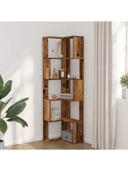 Rohová 5patrová knihovna old wood 50x50x179 cm kompozitní dřevo
