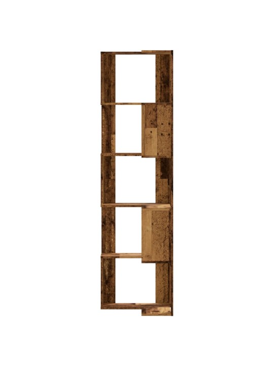 Rohová 5patrová knihovna old wood 50x50x179 cm kompozitní dřevo
