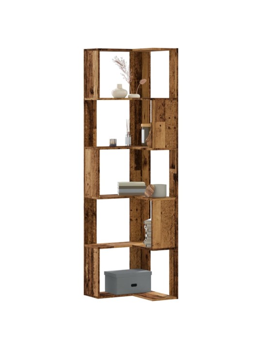 Rohová 5patrová knihovna old wood 50x50x179 cm kompozitní dřevo