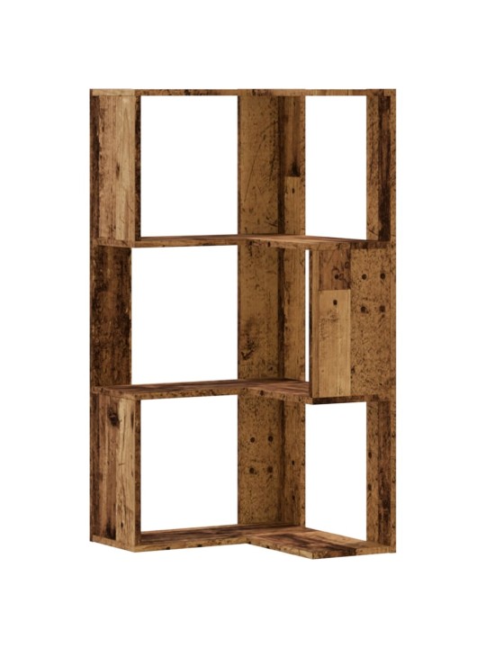 Rohová 3patrová knihovna old wood 50x50x102 cm kompozitní dřevo