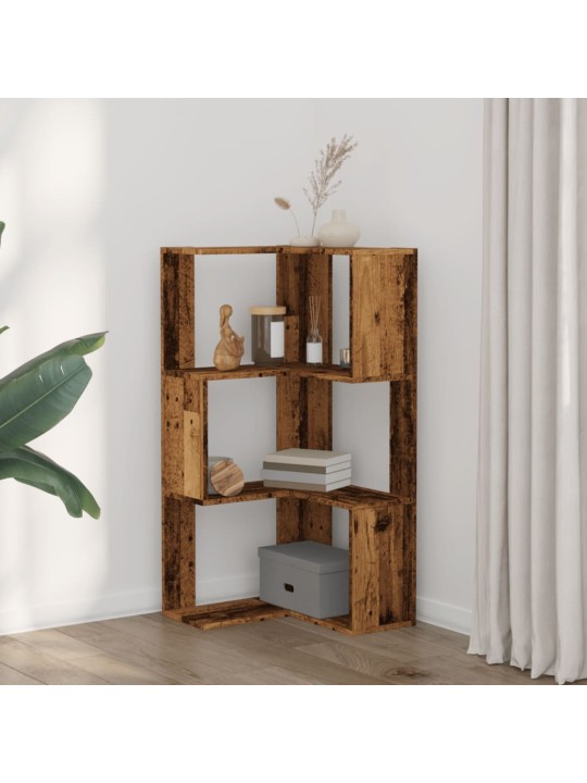 Rohová 3patrová knihovna old wood 50x50x102 cm kompozitní dřevo