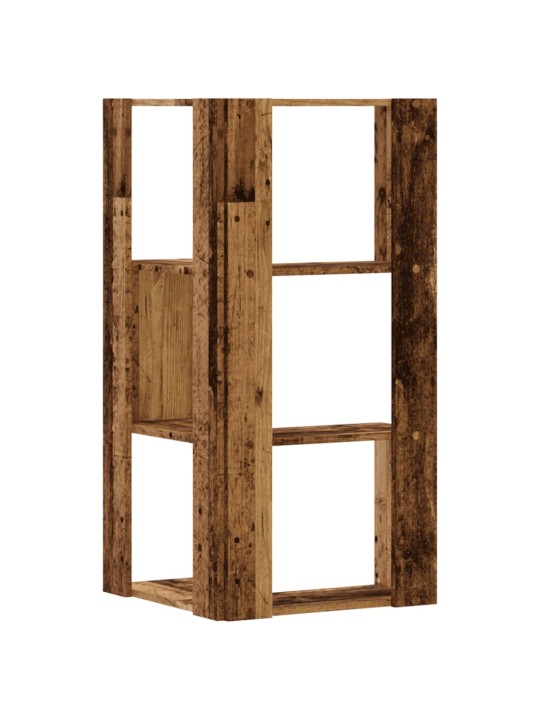 Rohová 3patrová knihovna old wood 50x50x102 cm kompozitní dřevo