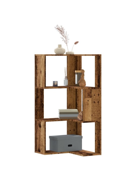 Rohová 3patrová knihovna old wood 50x50x102 cm kompozitní dřevo