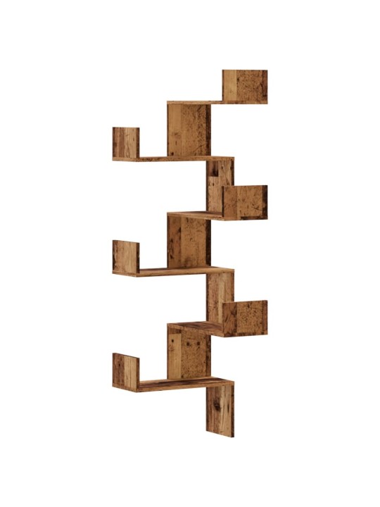 Nástěnná rohová police old wood 45x45x147 cm kompozitní dřevo