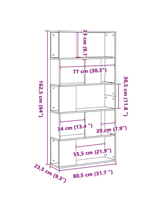 Knihovna 5patrová bílá 80,5 x 23,5 x 162,5 cm kompozitní dřevo