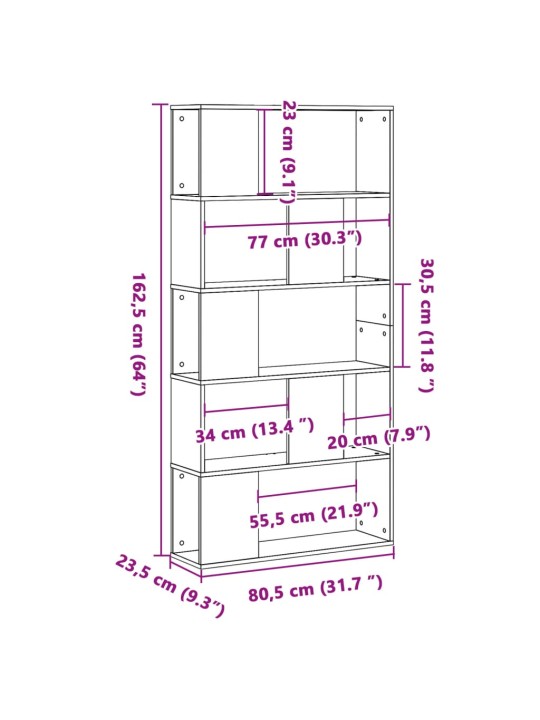Knihovna 5patrová černá 80,5 x 23,5 x 162,5 cm kompozitní dřevo