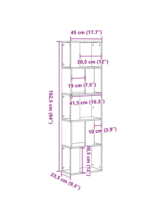 Knihovna 5patrová bílá 45 x 23,5 x 162,5 cm kompozitní dřevo