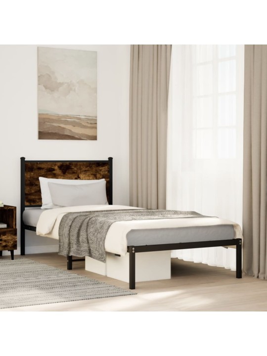 Kovový rám postele bez matrace kouřový dub 75 x 190 cm