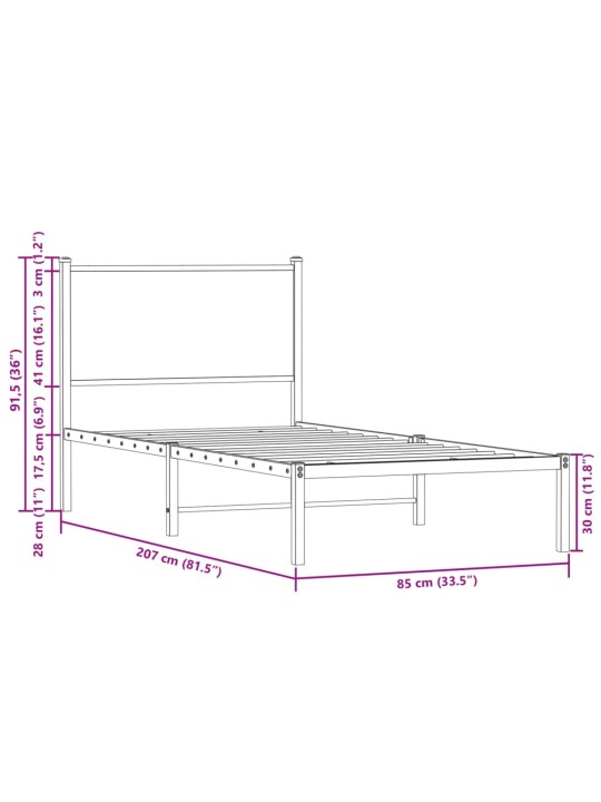 Kovový rám postele bez matrace kouřový dub 80 x 200 cm