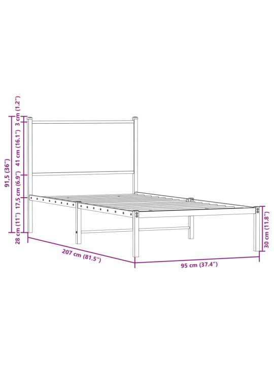 Kovový rám postele bez matrace kouřový dub 90 x 200 cm