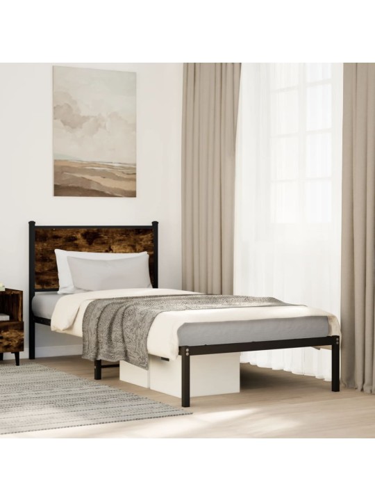 Kovový rám postele bez matrace kouřový dub 90 x 200 cm