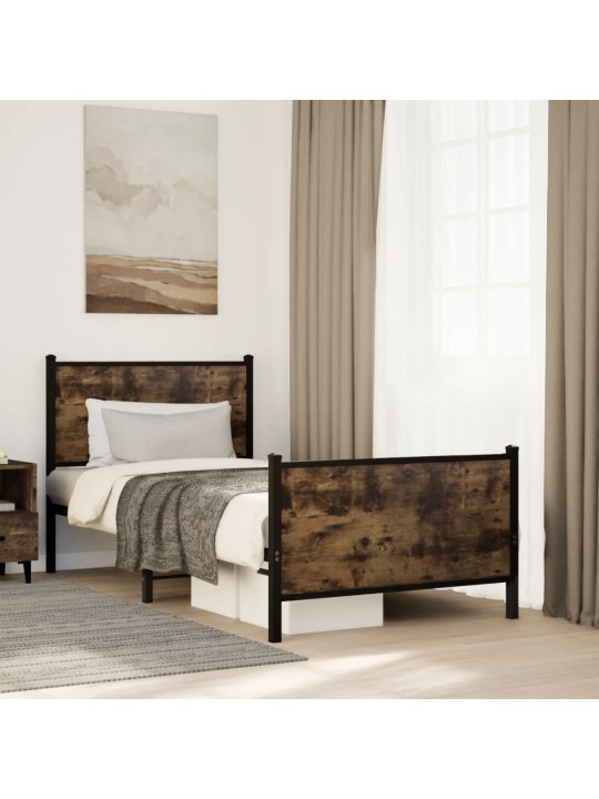 Kovový rám postele bez matrace kouřový dub 75 x 190 cm