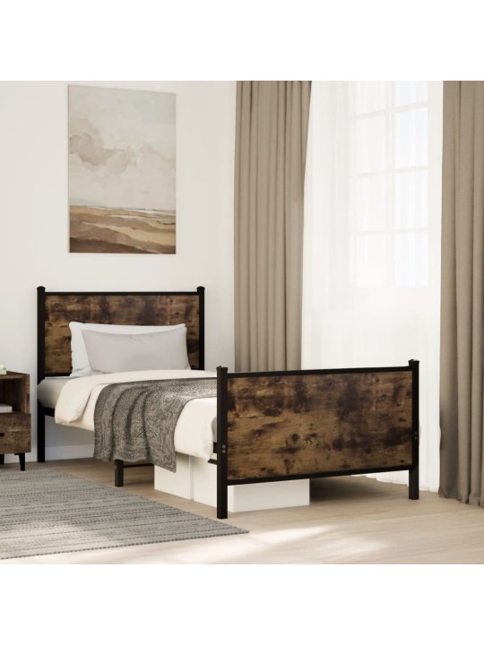 Kovový rám postele bez matrace kouřový dub 80 x 200 cm