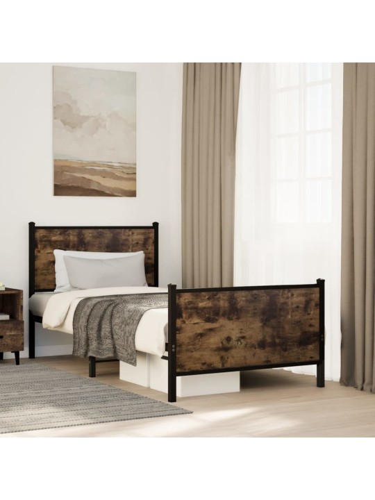 Kovový rám postele bez matrace kouřový dub 90 x 190 cm