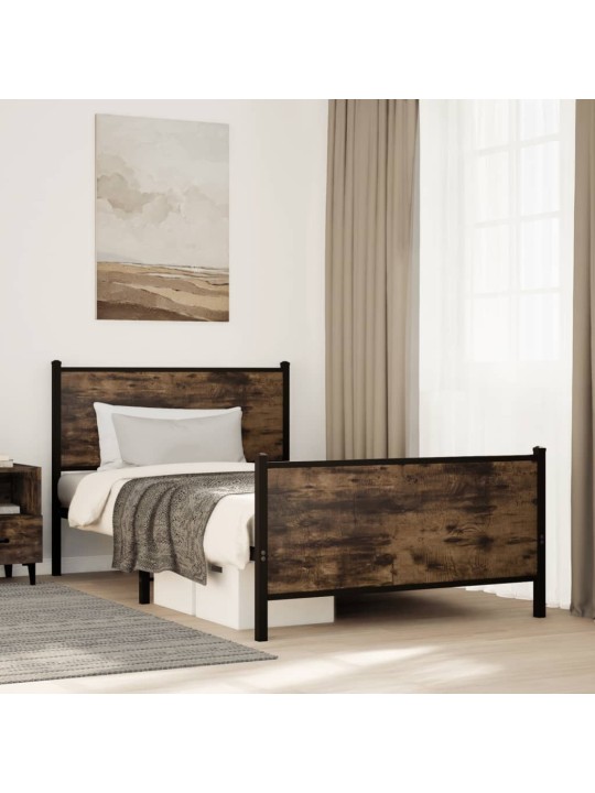 Kovový rám postele bez matrace kouřový dub 100 x 200 cm