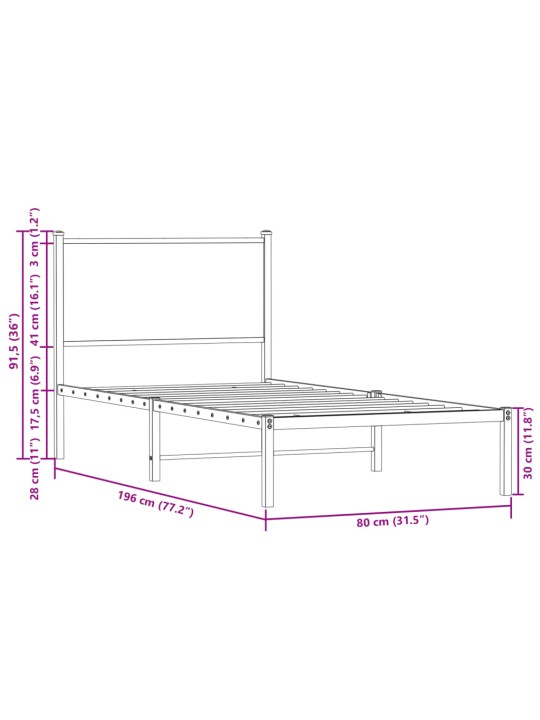 Kovový rám postele bez matrace dub sonoma 75 x 190 cm