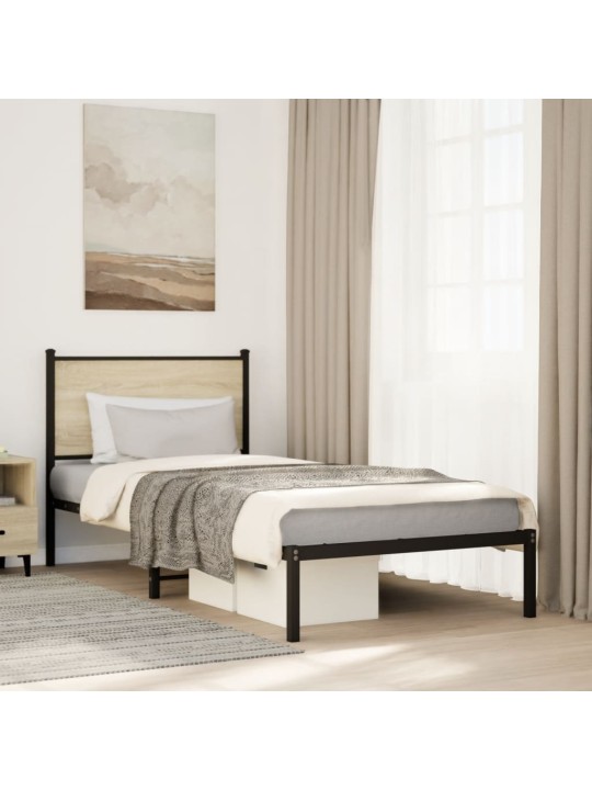 Kovový rám postele bez matrace dub sonoma 75 x 190 cm