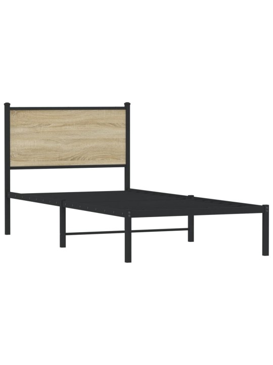 Kovový rám postele bez matrace dub sonoma 90 x 190 cm