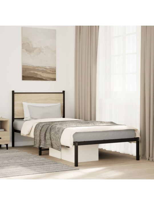 Kovový rám postele bez matrace dub sonoma 90 x 190 cm