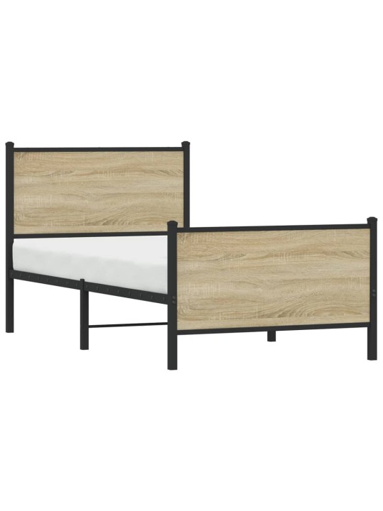 Kovový rám postele bez matrace dub sonoma 90 x 200 cm
