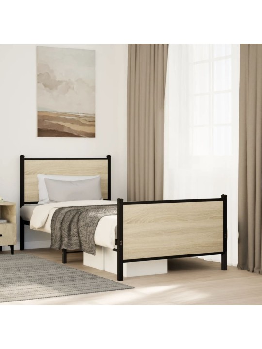 Kovový rám postele bez matrace dub sonoma 90 x 200 cm