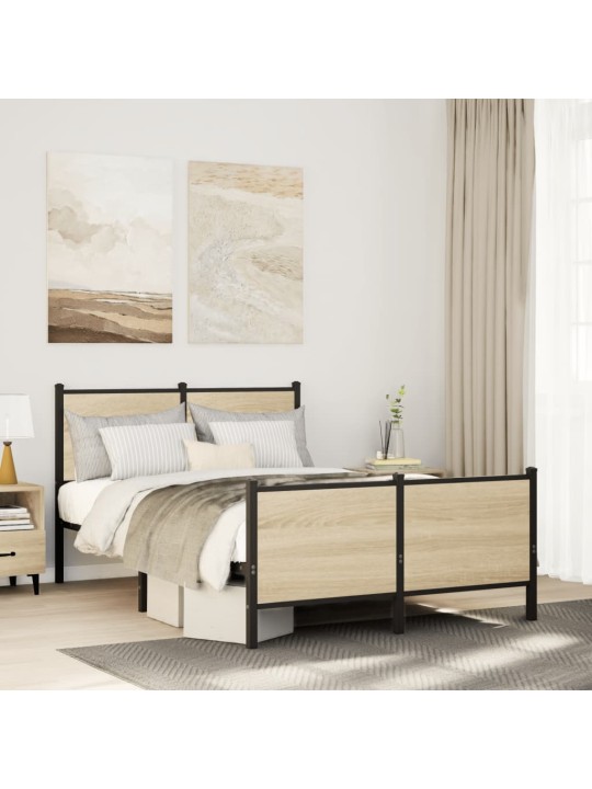 Kovový rám postele bez matrace dub sonoma 120 x 190 cm