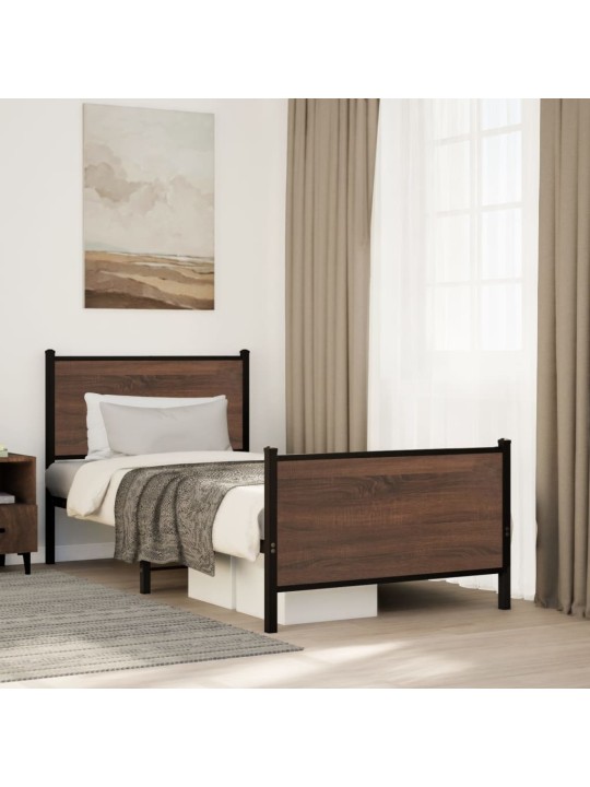 Kovový rám postele bez matrace hnědý dub 90 x 200 cm