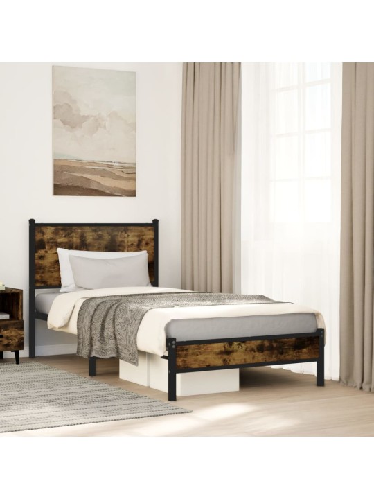 Kovový rám postele bez matrace kouřový dub 75 x 190 cm