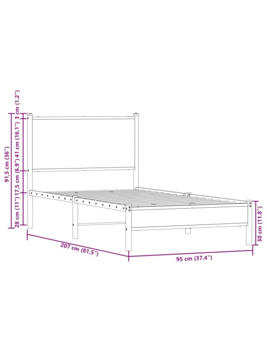Kovový rám postele bez matrace kouřový dub 90 x 200 cm