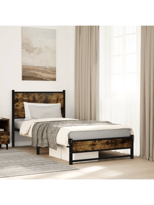 Kovový rám postele bez matrace kouřový dub 75 x 190 cm