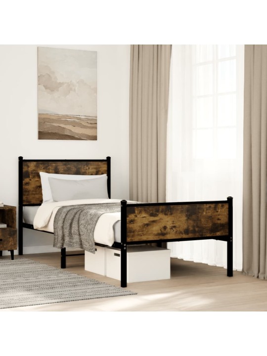 Kovový rám postele bez matrace kouřový dub 80 x 200 cm