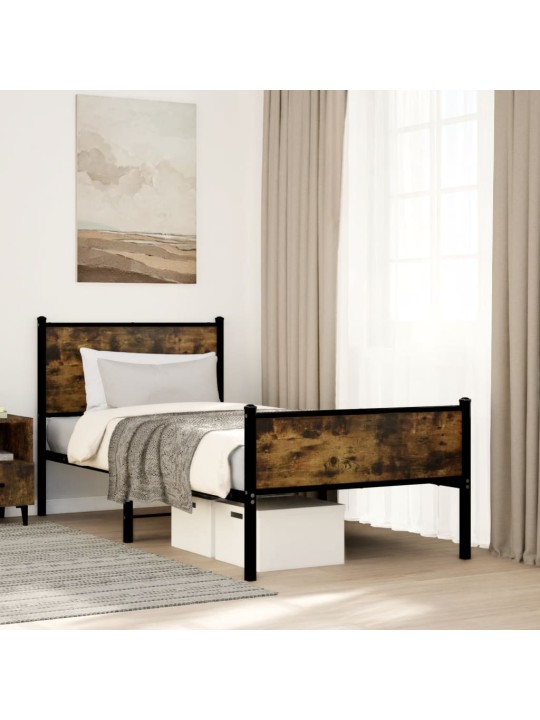 Kovový rám postele bez matrace kouřový dub 90 x 190 cm