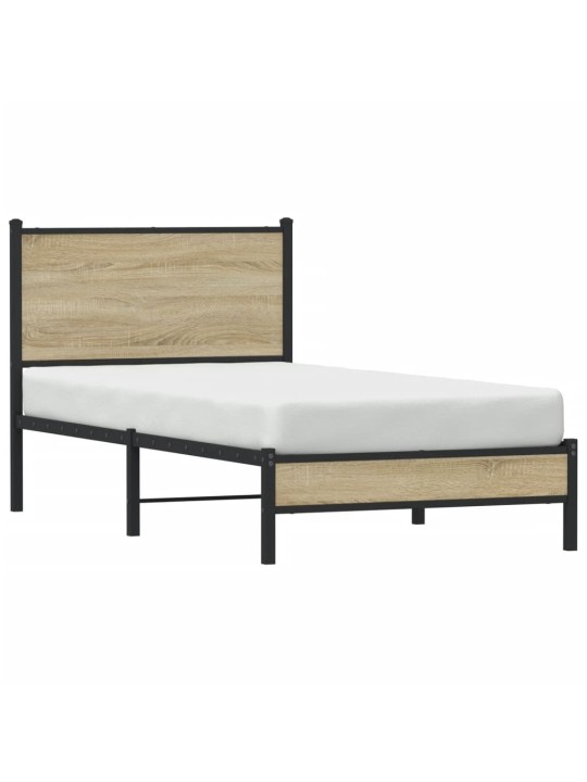 Kovový rám postele bez matrace dub sonoma 90 x 190 cm