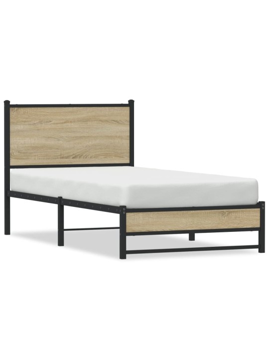 Kovový rám postele bez matrace dub sonoma 75 x 190 cm