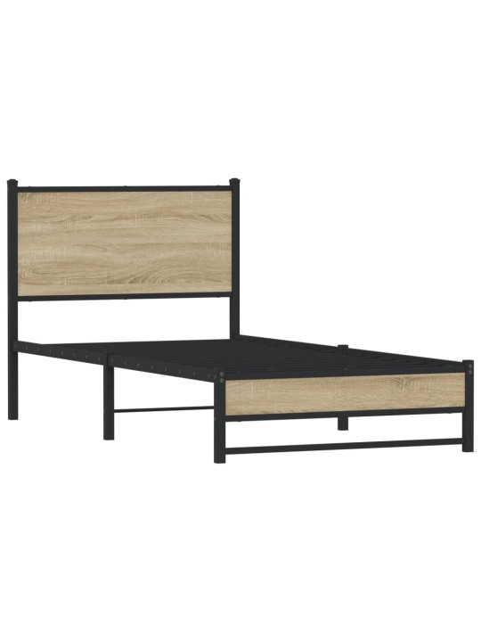 Kovový rám postele bez matrace dub sonoma 75 x 190 cm