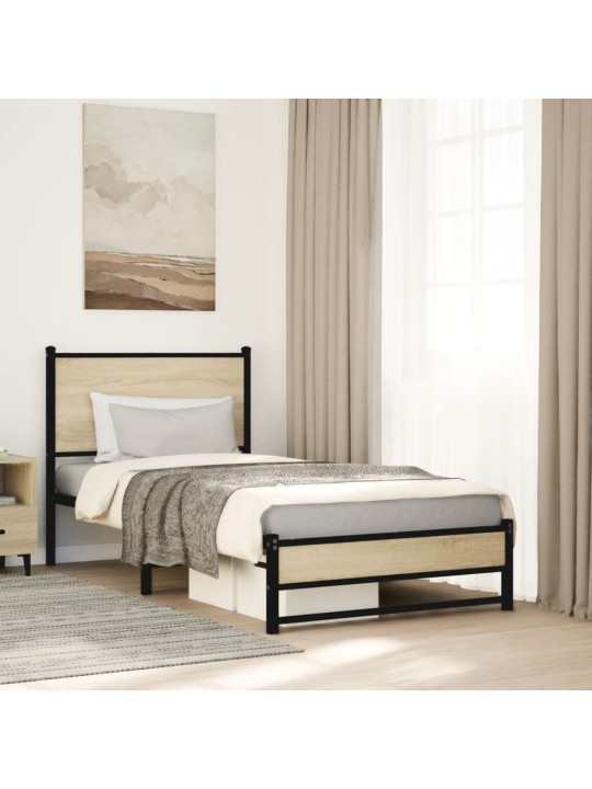Kovový rám postele bez matrace dub sonoma 75 x 190 cm