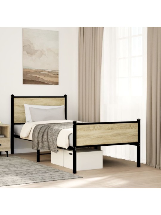 Kovový rám postele bez matrace dub sonoma 80 x 200 cm